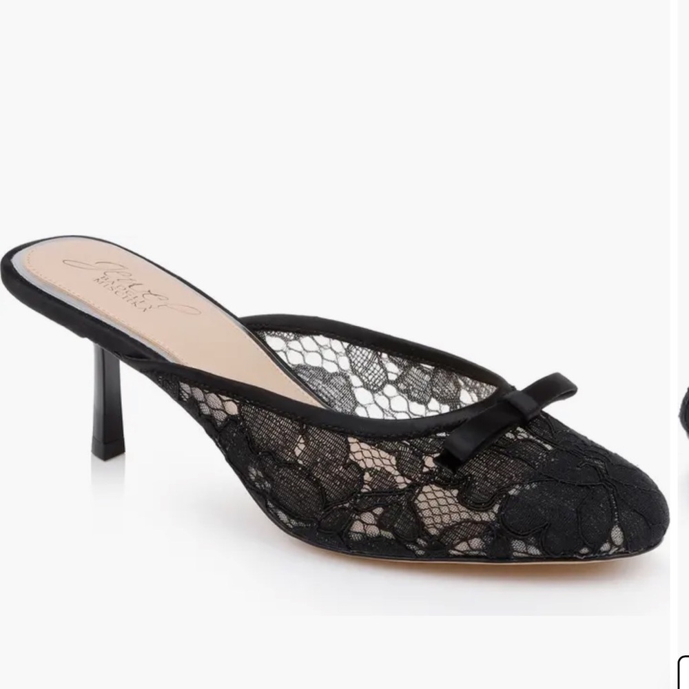 Jewel Badgley Mischka Elliot Black Lace Bow Mules
